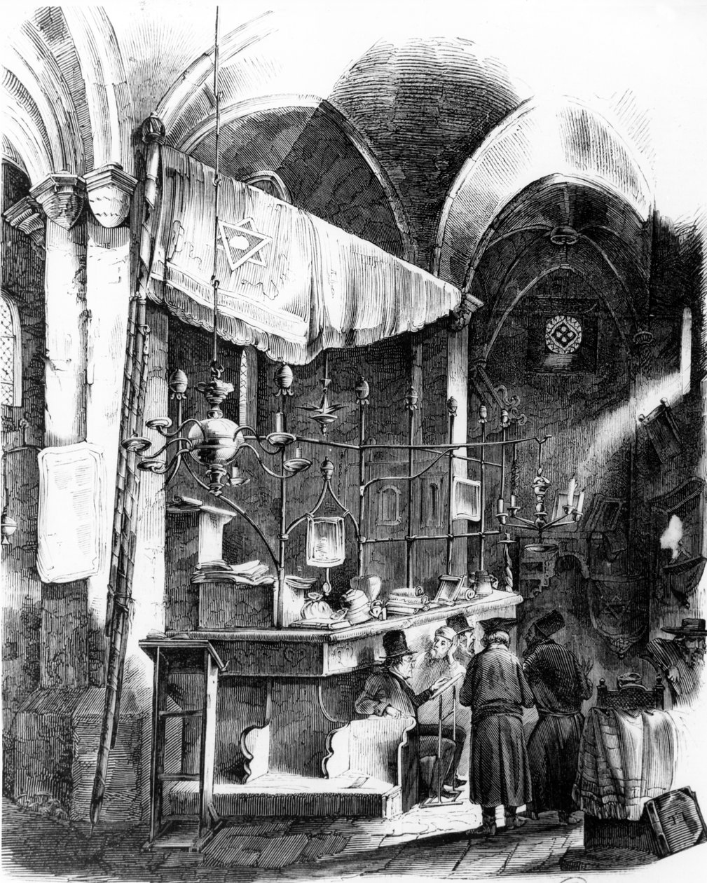 Interior de la Altneuschule (Sinagoga Vieja-Nueva), Praga, 1852 de German School