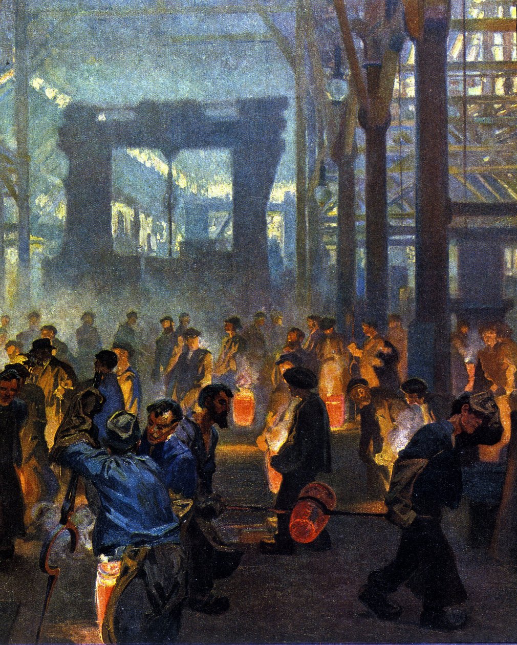 Interior de una fábrica de metalurgia en 1908. Según Jugend de German School