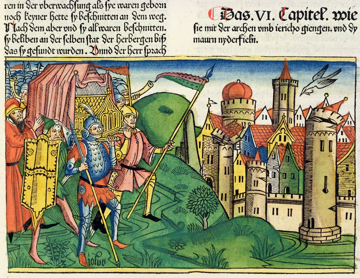 Josué 6:4-21 La Caída de Jericó, de la Biblia de Núremberg (Biblia Sacra Germanaica) de German School