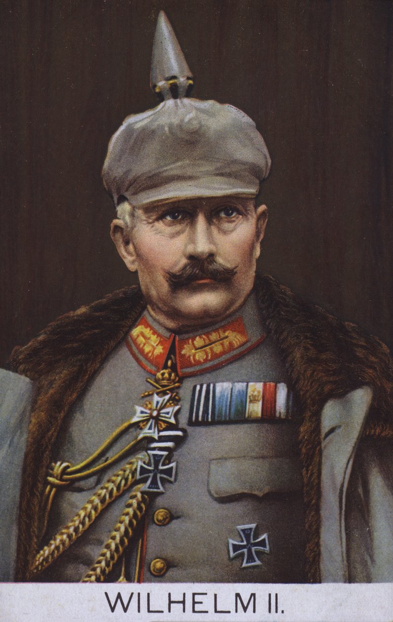 El Kaiser Guillermo II de Alemania en uniforme militar (litografía en color) de German School