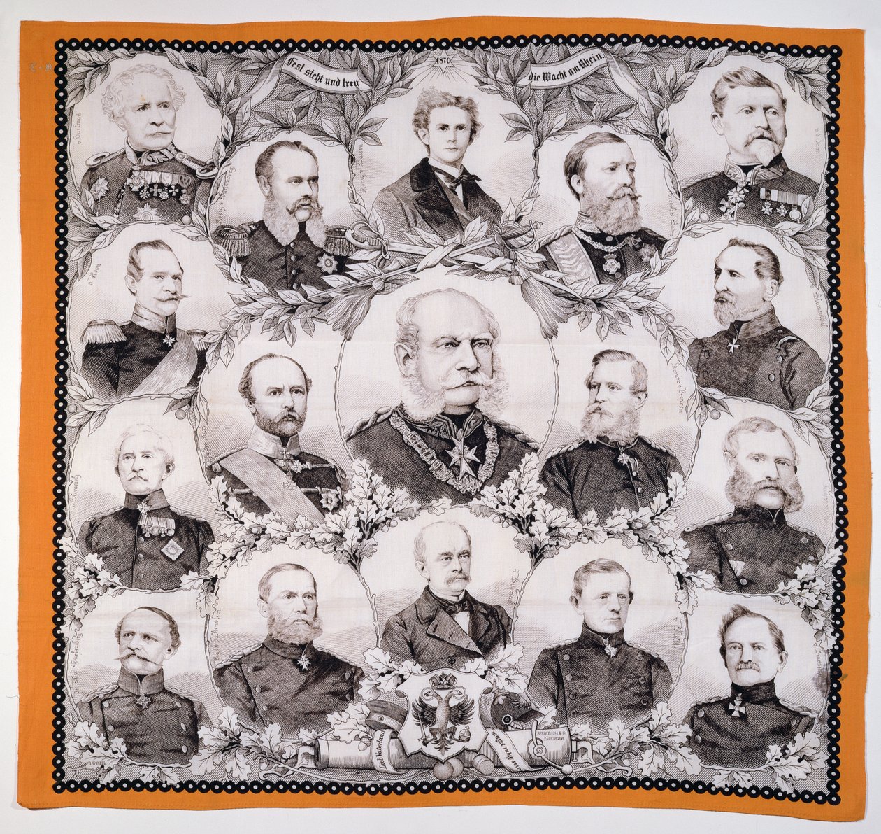 Kaiser Wilhelm I (1797-1888) rodeado por los generales alemanes, 1870 de German School