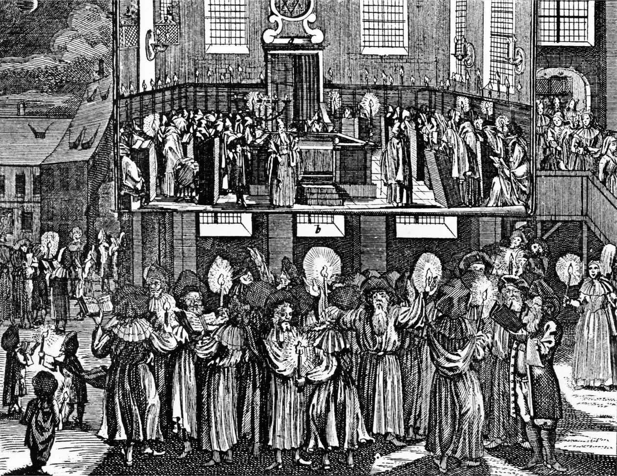 Kiddush Levana por Georg Puschner del Jüdisches Ceremoniel de Kirchner, 1726 de German School