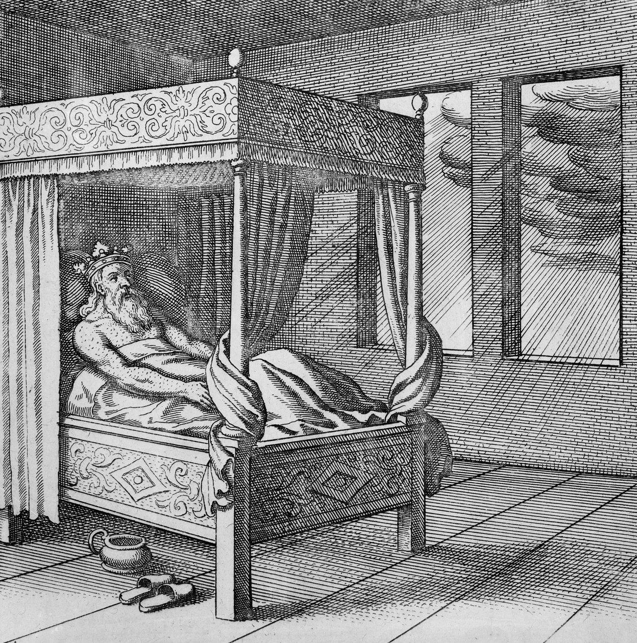 Rey observa la lluvia a través de su ventana del Musaeum Hermeticum de German School