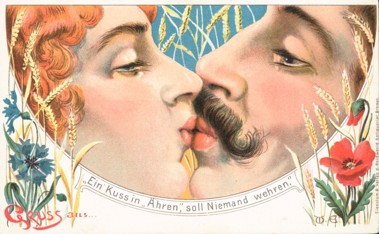 Kiss (litografía en color) de German School
