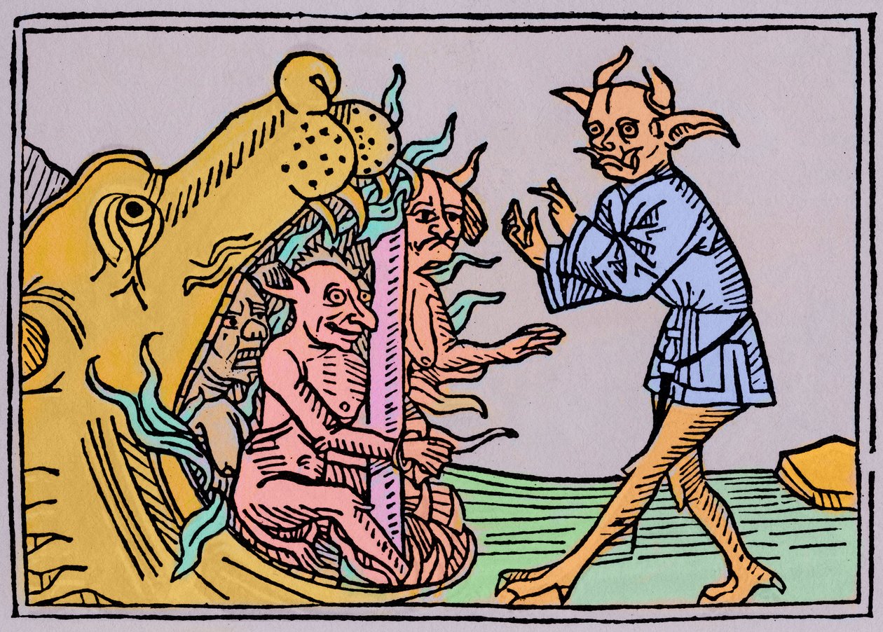 La boca del infierno - Jacobus de Teramo - El diablo Belial ante las puertas del infierno, del libro Das Buch Belial, publicado en Augsburgo de German School