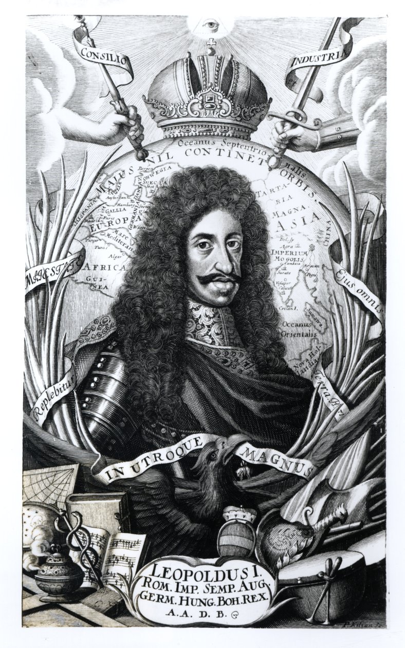 Leopoldo I, Rey de Hungría y Emperador del Sacro Imperio Romano, grabado por Philipp Kilian de German School