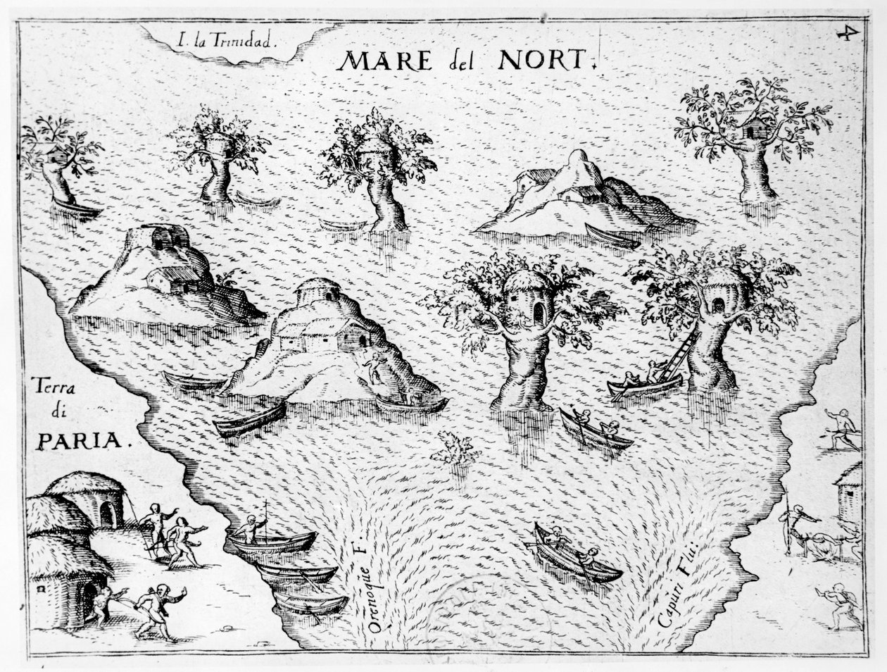 Mapa de la costa de Guyana, ilustración de Regni Guianae por G. Raleigh de German School