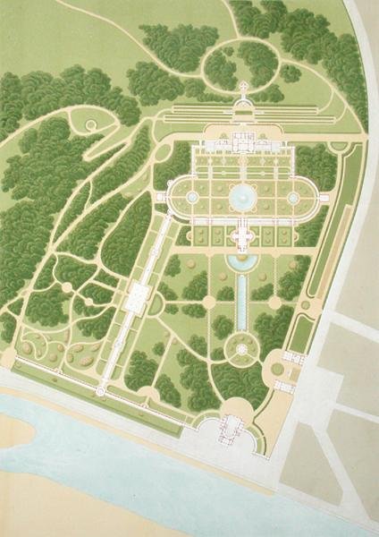 Mapa de la casa y jardines del Rey Guillermo de Wurtemberg, publicado en 1860 de German School