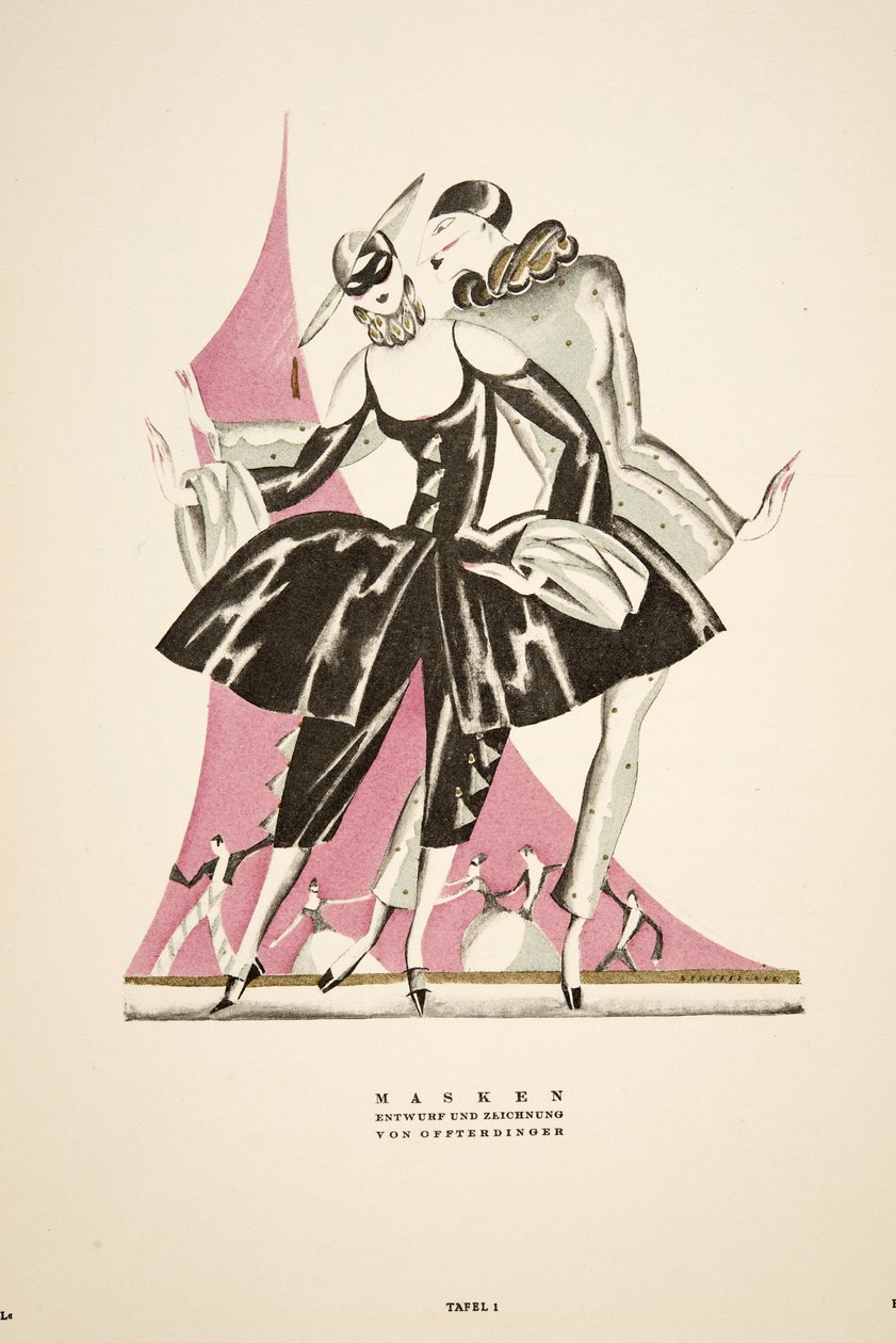 "Masken": diseñado y dibujado por Offterdinger, de Styl, pub.1922 (pochoir print) de German School