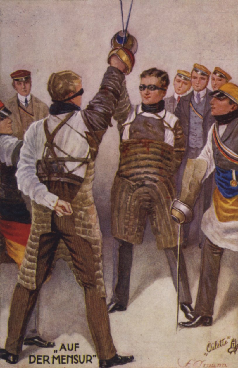 Mensur (litografía en color) de German School