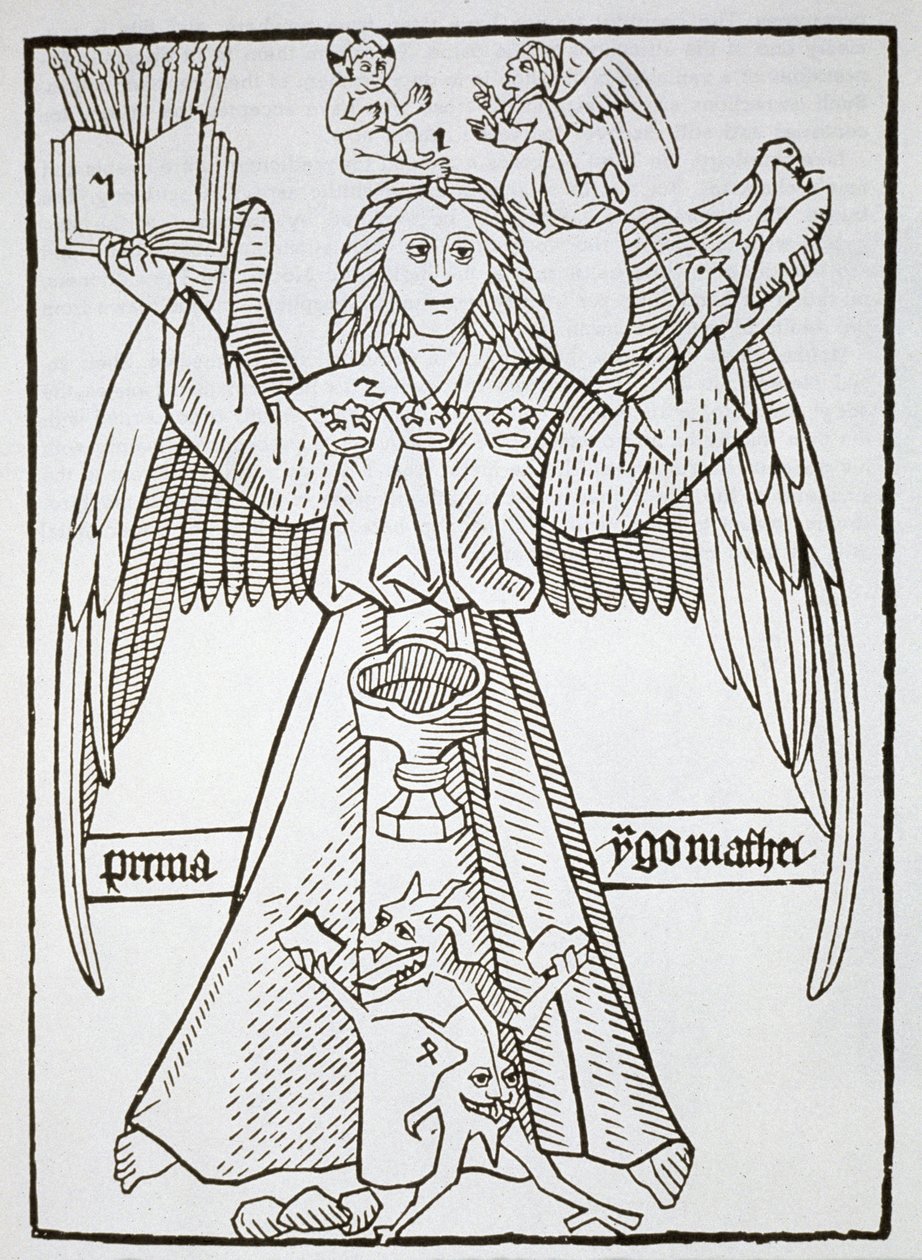 Figura mnemotécnica, de Ars Memorandi, c.1470, (reimpreso en 1883) ilustrado en una historia de la magia publicado a finales del siglo XIX de German School