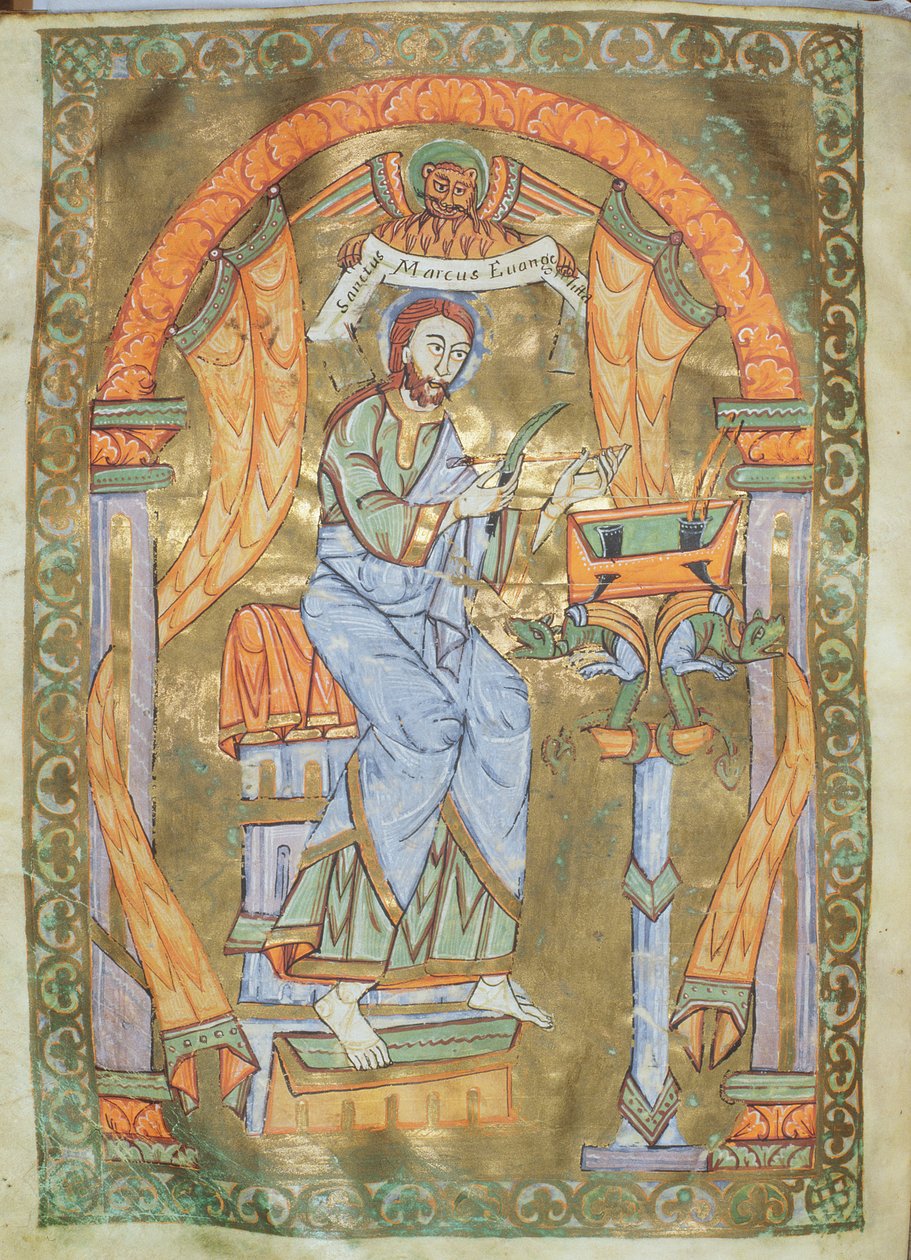 Ms Czart 1207 IV fol 76v San Marcos el Evangelista, del Evangeliario de la Catedral de Plock, c.1075 de German School