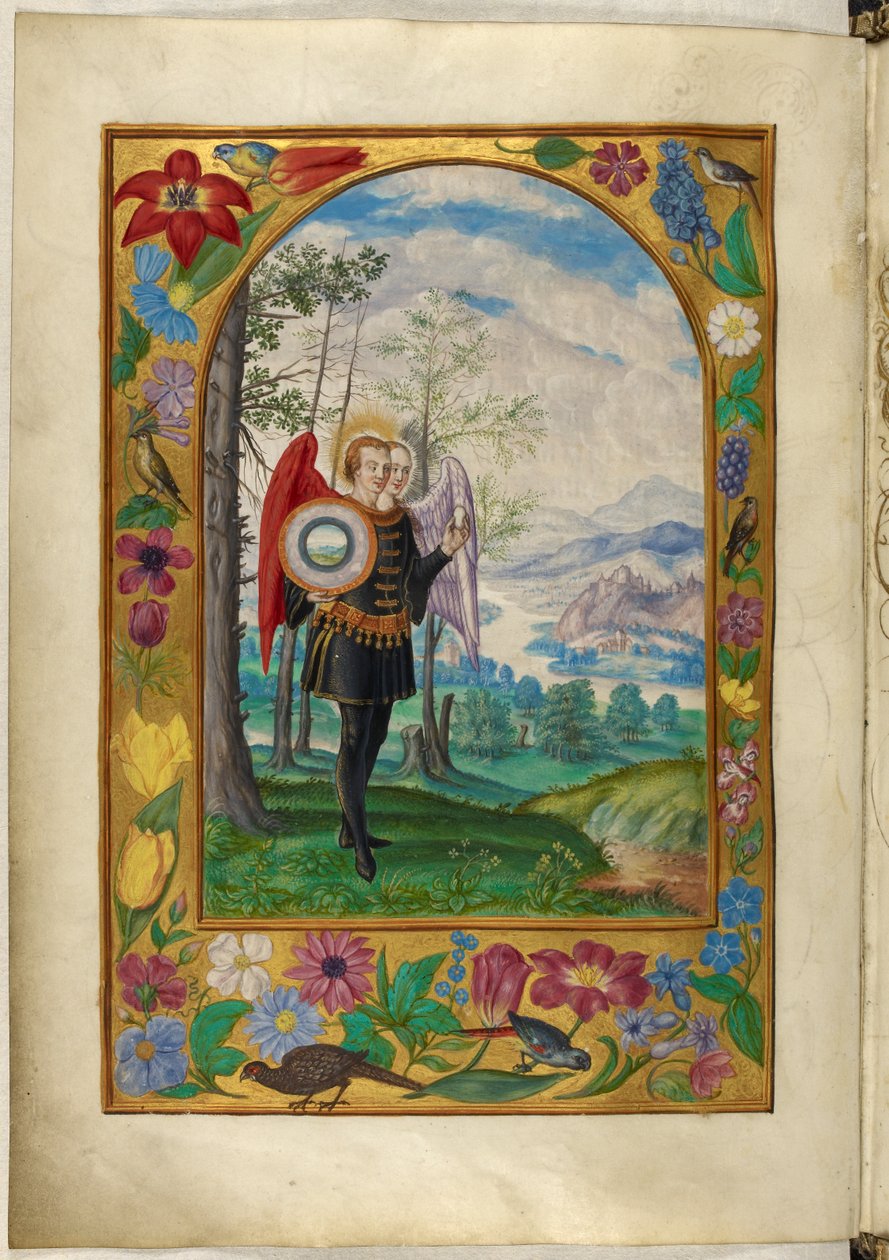 Sra. Harley 3469, f.19v Figura alada de dos cabezas, la Quinta Parábola, de 