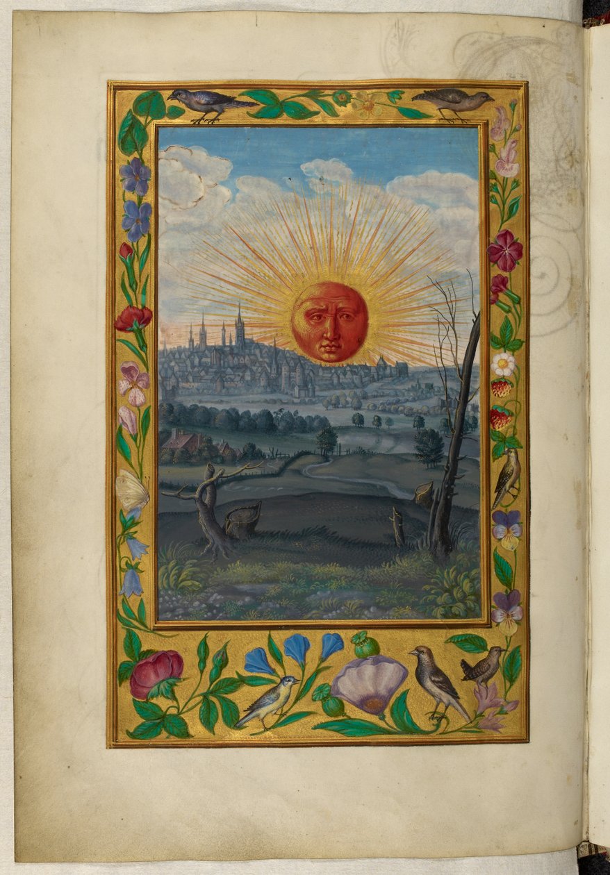 Ms Harley 3469, f.33v Sol con rostro humano ascendiendo, el Quinto Tratado, de 