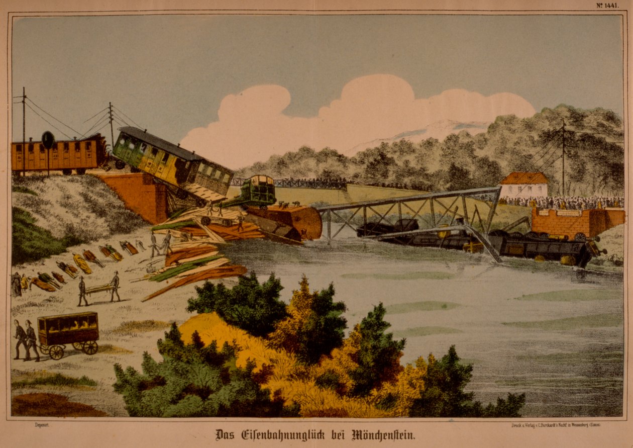 Desastre ferroviario de Munchenstein el 14 de junio de 1891, publicado por C. Burckhardts Nachf., Wissembourg, 1891 de German School