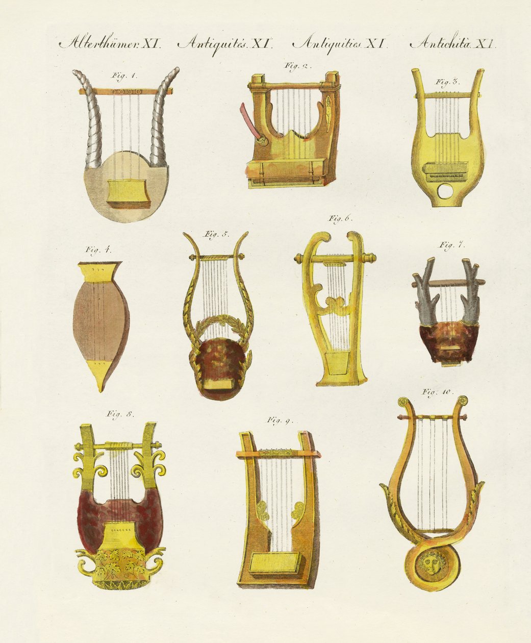 Instrumentos musicales de los antiguos -- liras y cítaras de German School