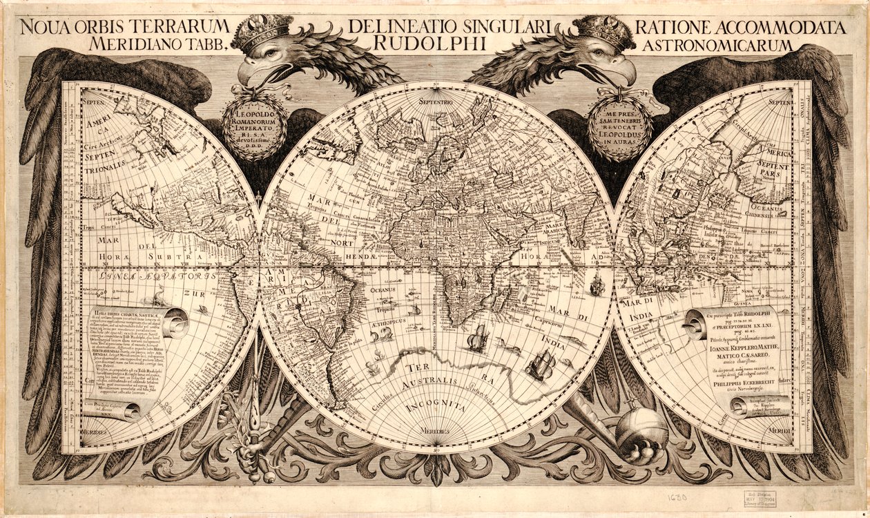 Nova orbis terrarum, de "Tabulae Rudolphinae" por Johannes Kepler, 1627-30 de German School