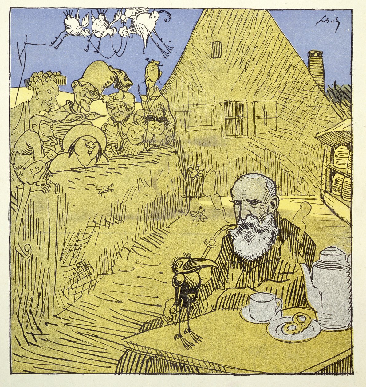 Retrato obituario de Wilhelm Busch (1832-1908) de la revista Simplicissimus en enero de 1908 de German School