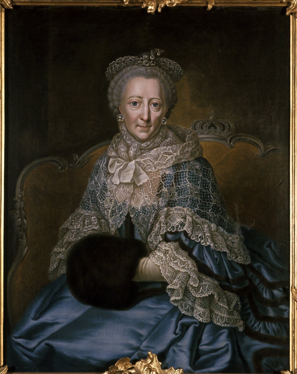 Anciana con chal de encaje y manguito de German School