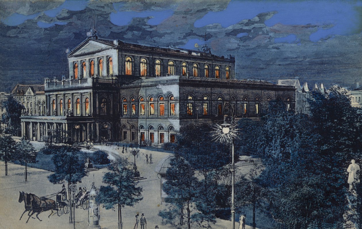 Ópera de Hannover, Alemania (litografía en color) de German School