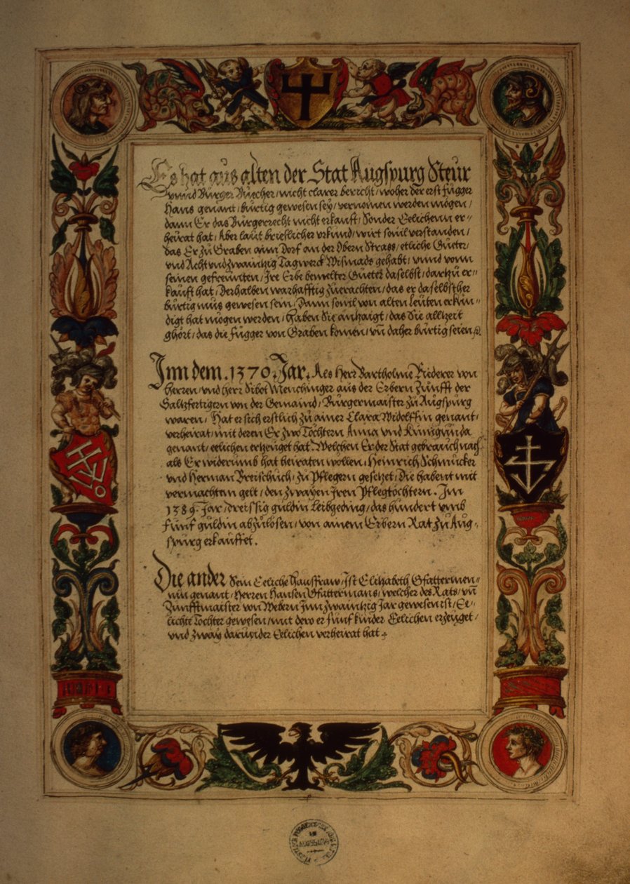 Página del Geheim Ehrenbuch des Fuggerschen Geschlechts de German School
