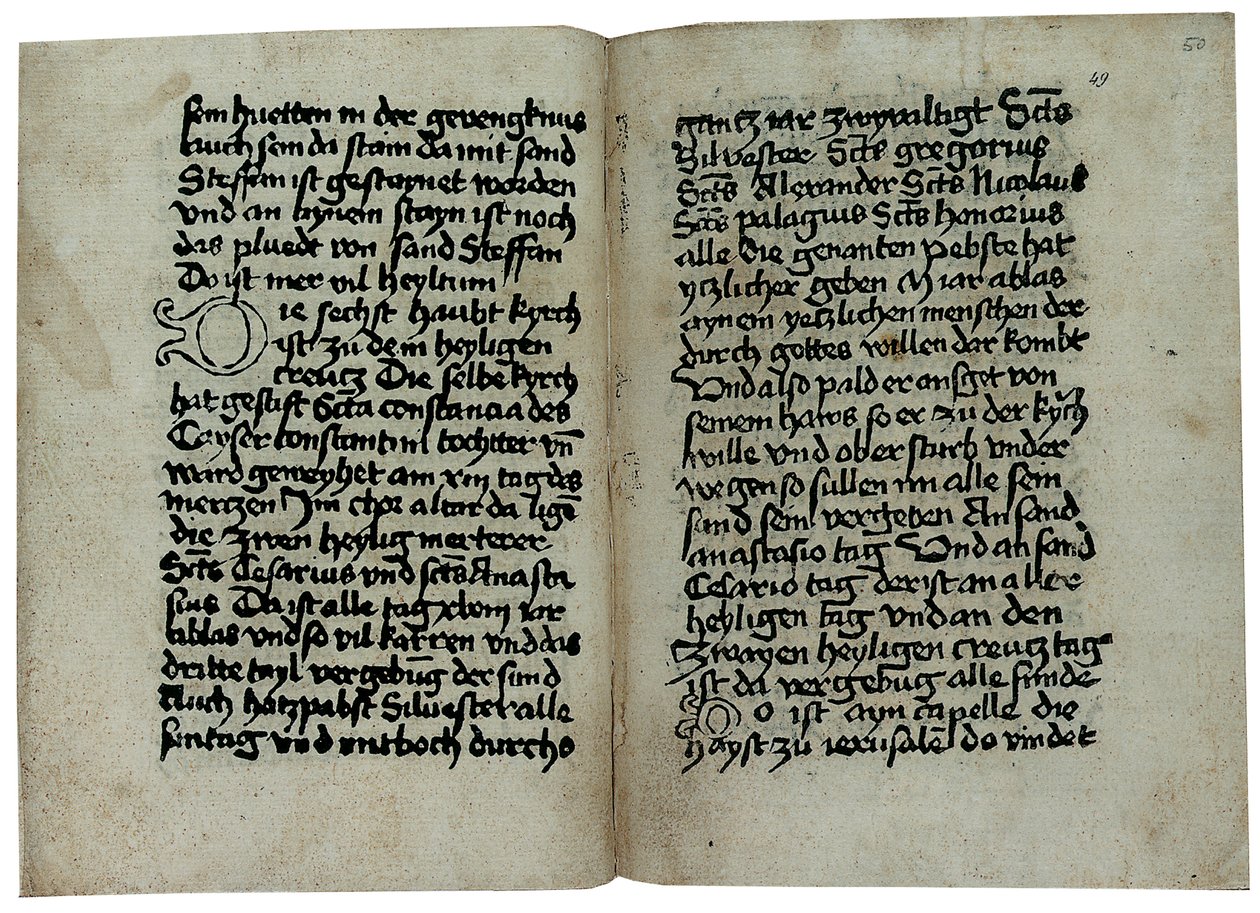 Páginas de una copia en alemán de "Mirabilia Romae, Historia et Descriptio Urbis Romae" por Pseudo-Aegidius Romanus, posiblemente publicada por Ulrich Han, Roma, c.1475 de German School
