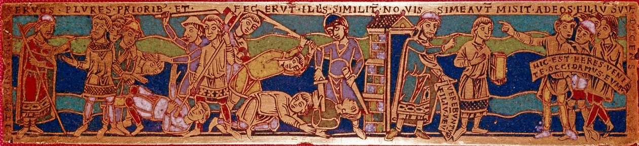 Parábola de los trabajadores de la viña o parábola de los trabajadores de la undécima hora. Placa de esmalte sobre cobre. Escuela renana. Siglo XII. Florencia, Museo Nazionale del Bargello de German School