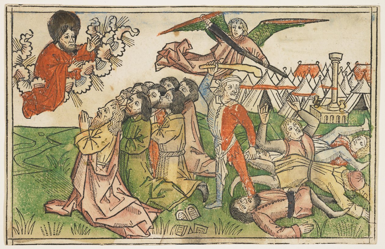 El pueblo de Israel castigado por adorar falsos dioses, alrededor de 1478, de La Biblia de Koberger, Núremberg, 1483 de German School