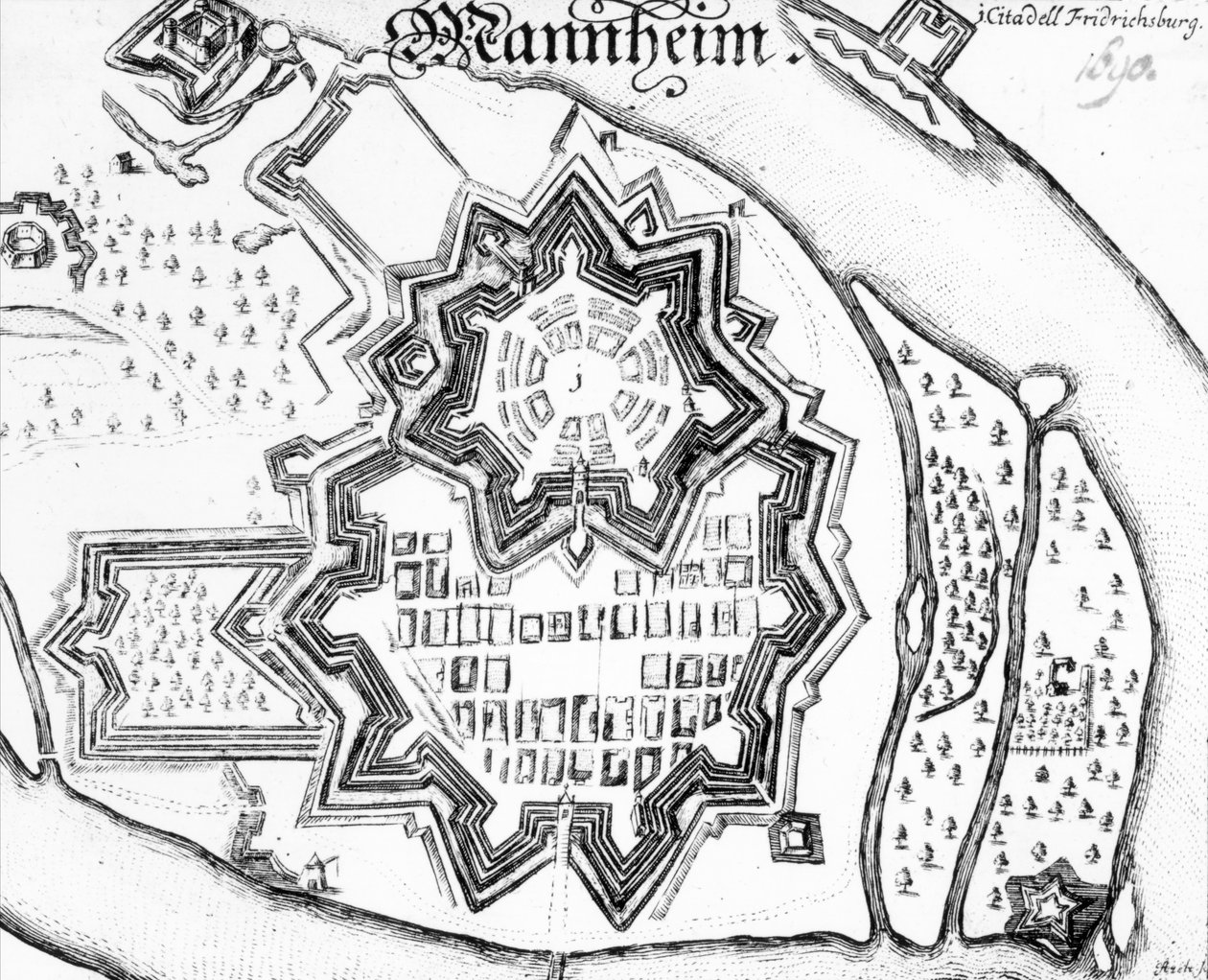 Plano de Mannheim, Alemania 1690 de German School