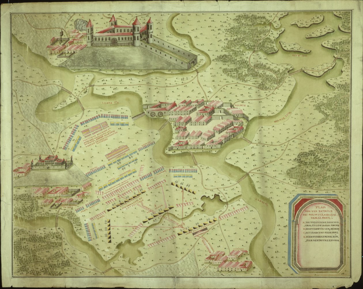Plano de la Batalla de Mollwitz el 10 de abril de 1741 de German School