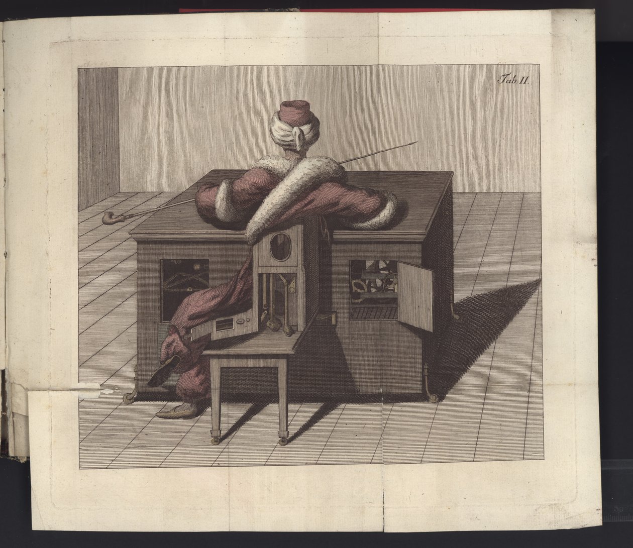 Placa II de Uber den Schachspieler des Herrn von Kempelen und dessen Nachbildung, Leipzig und Dresden: Joh. Gottl. Breitkopf, 1789 de German School