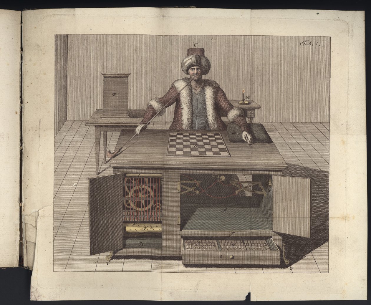 Placa I de Uber den Schachspieler des Herrn von Kempelen und dessen Nachbildung, Leipzig und Dresden: Joh. Gottl. Breitkopf, 1789 de German School