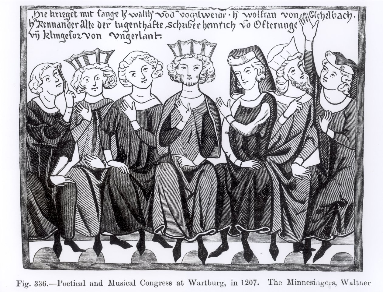 Congreso Poético y Musical, Wartburg, 1207, ilustración de Ciencia y Literatura en la Edad Media y el Renacimiento, escrito y grabado por Paul Lacroix, 1878 de German School