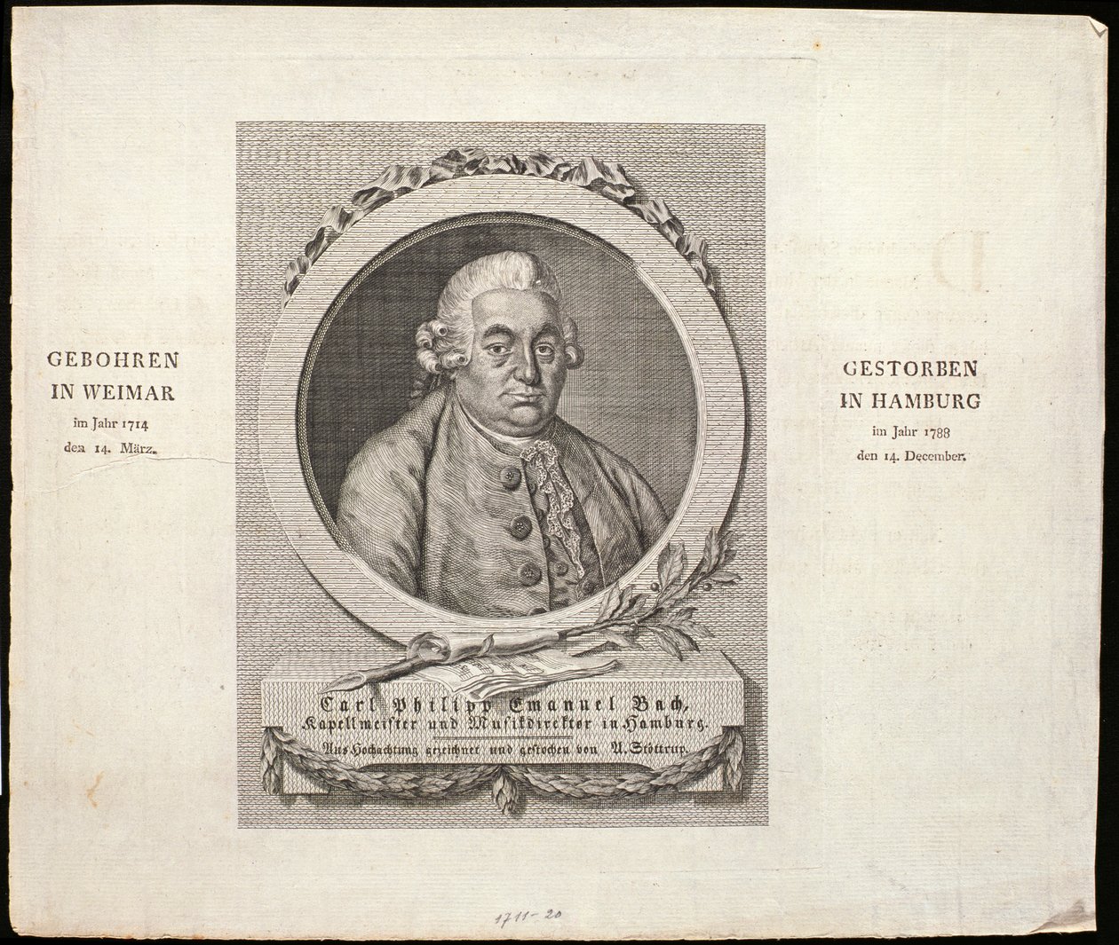 Retrato de Carl Philipp Emanuel Bach (1714-88) grabado por C. D. Krohn, 1788 de German School