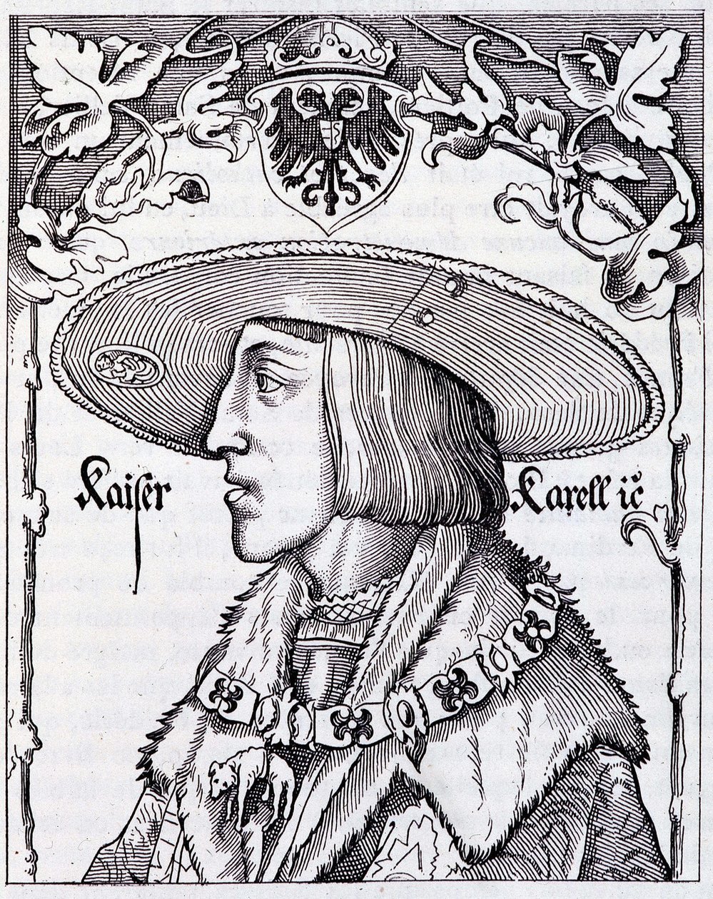 Retrato de Carlos V joven - grabado de una impresión alemana del siglo XVI de German School