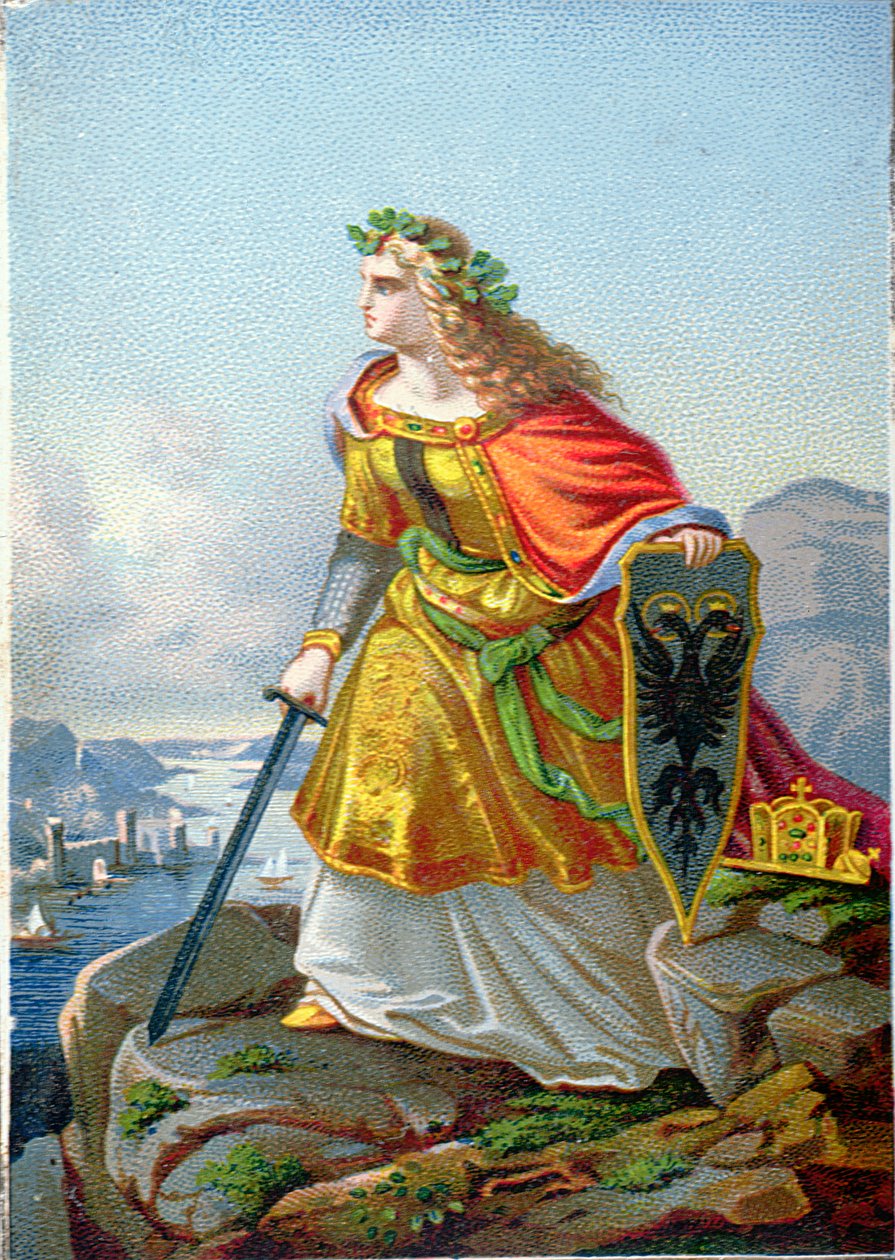 Postal que representa a Germania y el Rin, c.1860 de German School