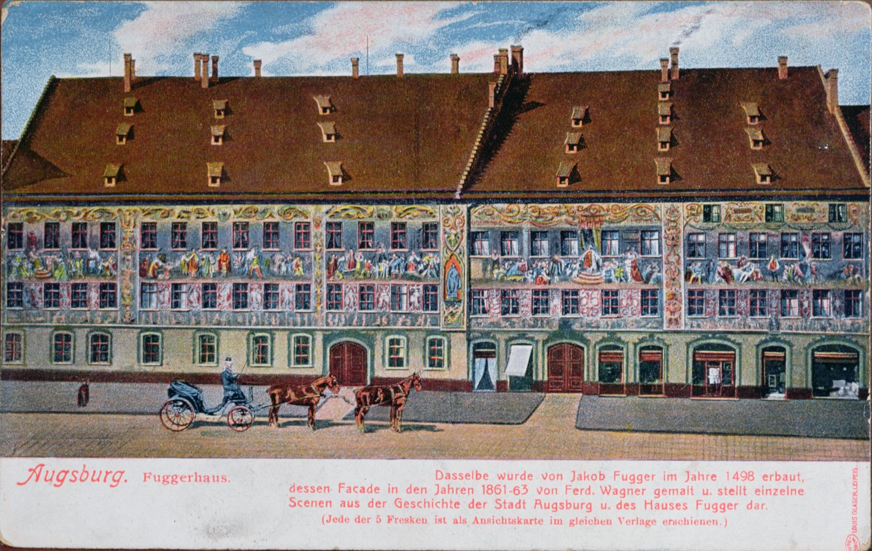 Postal que representa la Fuggerhaus, Augsburgo de German School