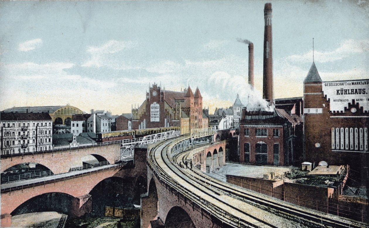 Postal que muestra el Metro Elevado en Berlín, antes de 1910 de German School