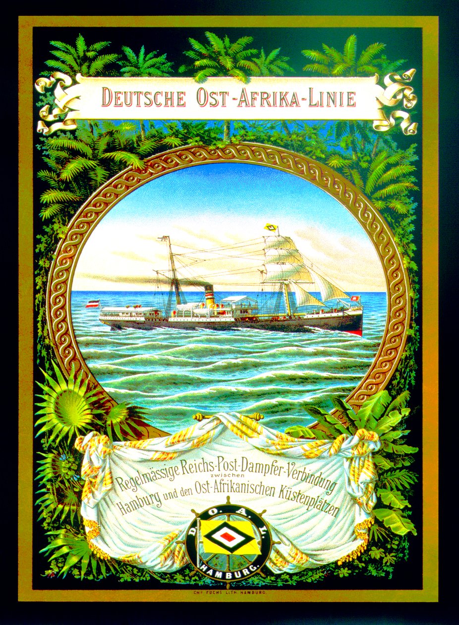 Póster publicitario de la Línea de África Oriental Alemana, 1890 de German School