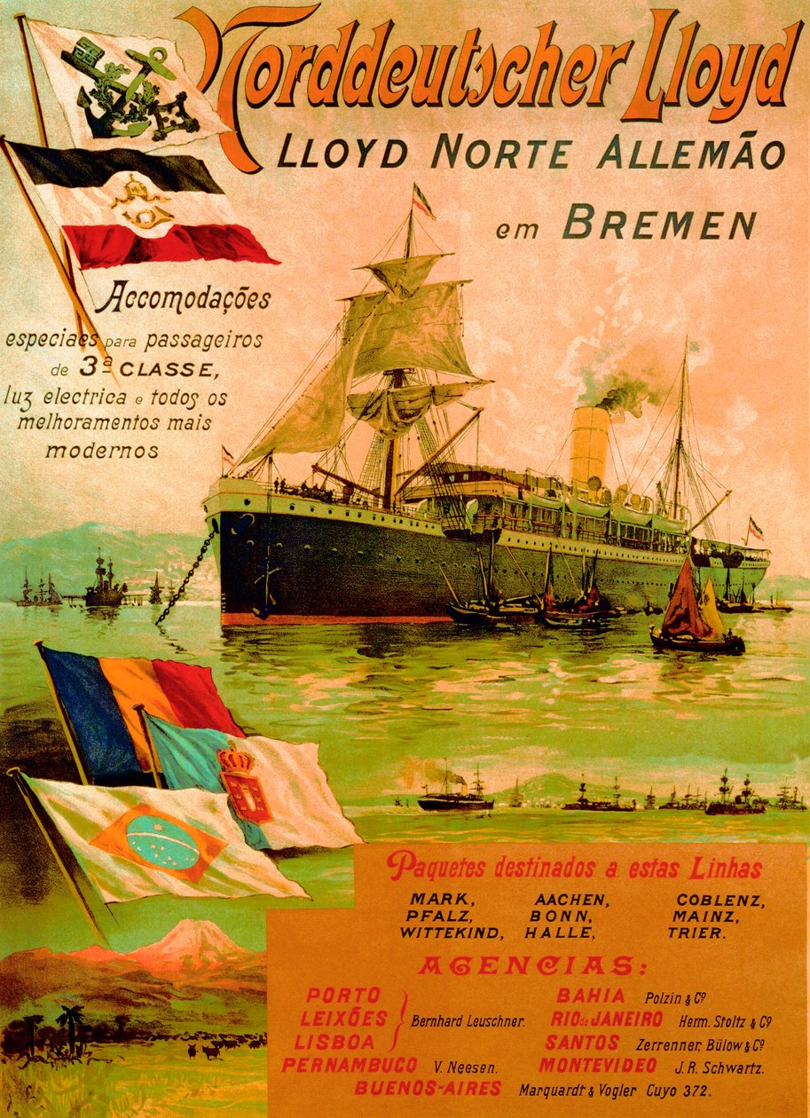 Póster publicitario de la Línea North German Lloyd, 1898 de German School