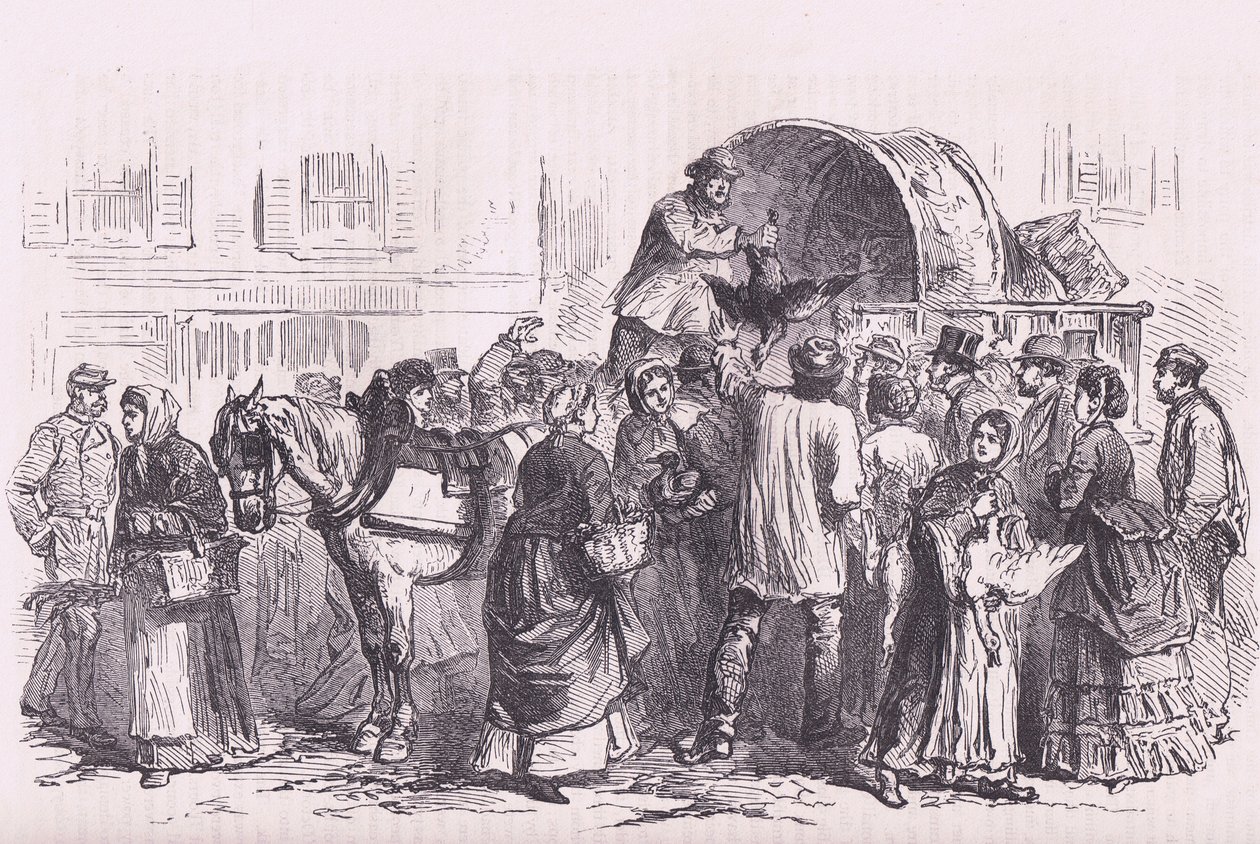 Vendedores de aves de corral en París, Historia de la guerra entre Francia y Alemania de Cassell, publicada por Cassell and Company Limited, c.1890 de German School