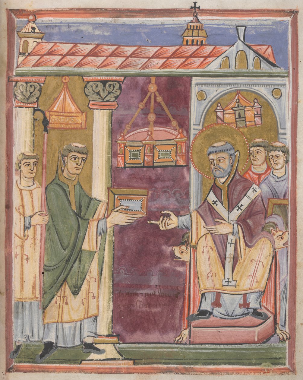 Sacerdote presentando un libro [¿a San Agustín?] de German School