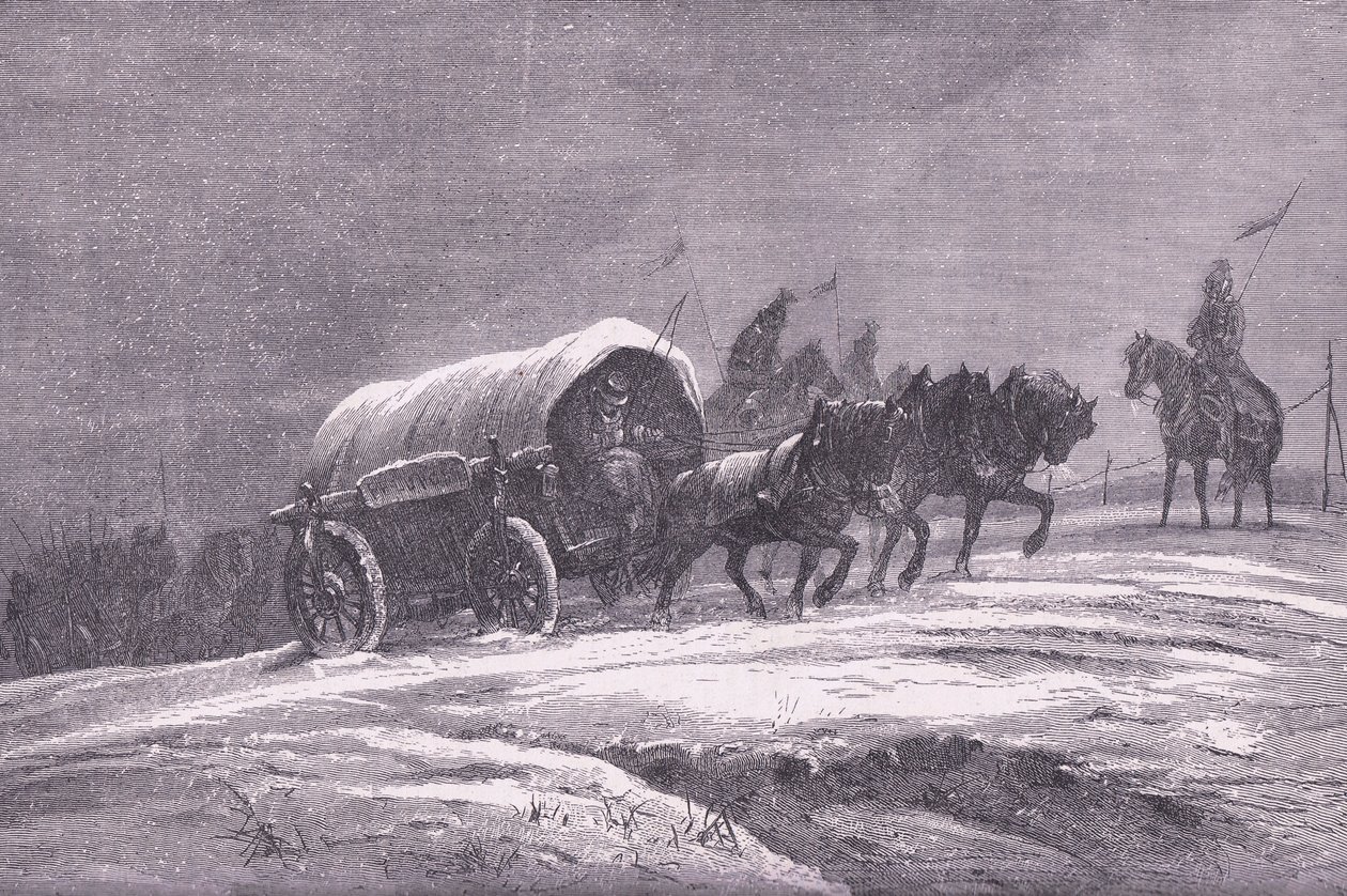 Correo de campo prusiano en la nieve, Historia de la guerra entre Francia y Alemania de Cassell, publicada por Cassell and Company Limited, c.1890 de German School