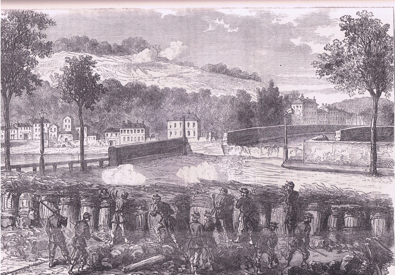 Reducto prusiano comandando el puente de Sèvres, Historia de la Guerra entre Francia y Alemania de Cassell, publicada por Cassell and Company Limited, c.1890 (litografía) de German School