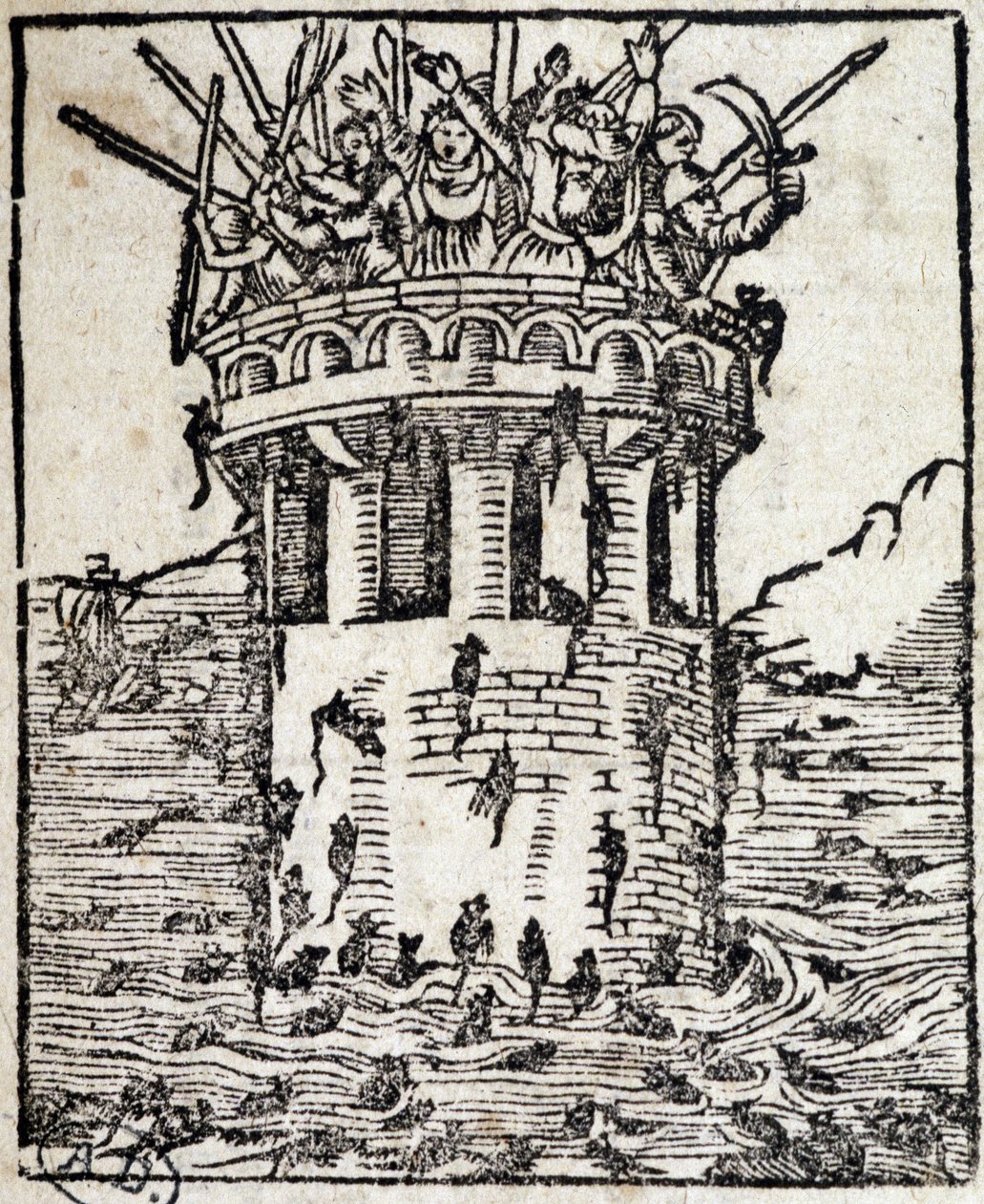 Ratas atacando una torre - grabado alemán del siglo XVI de German School