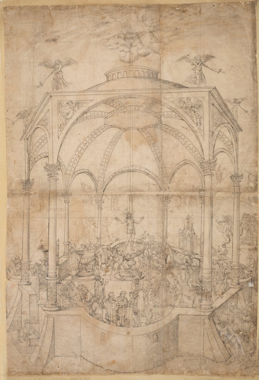 Alegoría religiosa con los siete sacramentos y los siete pecados capitales de German School