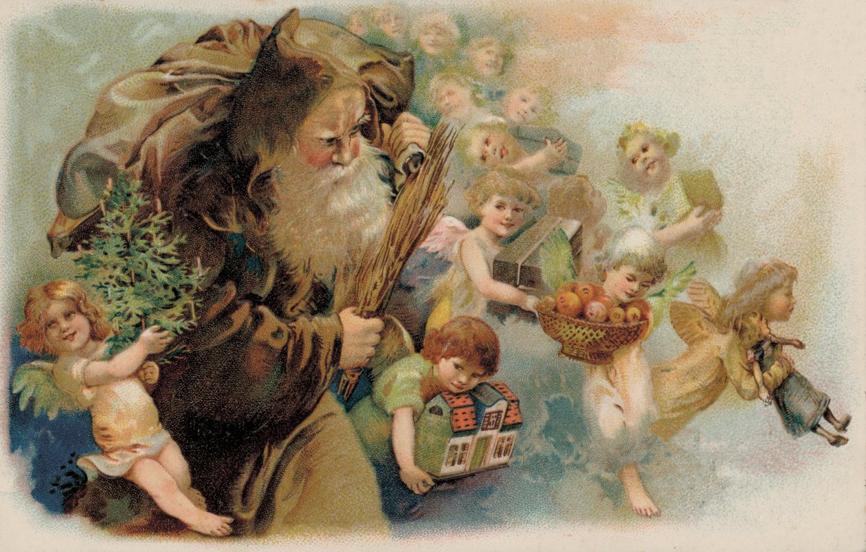 Santa Claus, Papá Noel (litografía en color) de German School