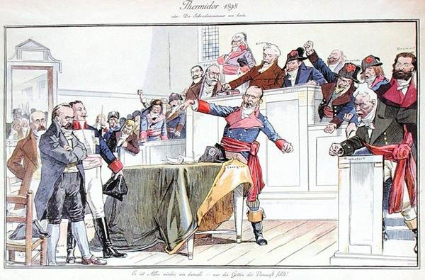 Caricatura satírica que representa el Caso Dreyfus como un juicio revolucionario de German School