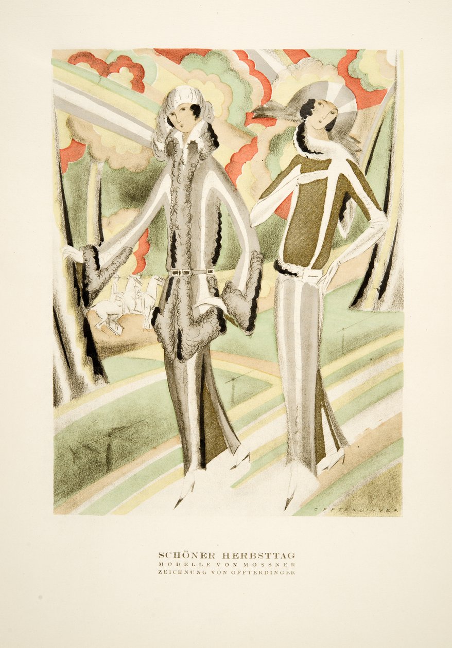 Schöner Herbsttag, trajes de Mossner, de Styl, pub.1922 (impresión en pochoir) de German School