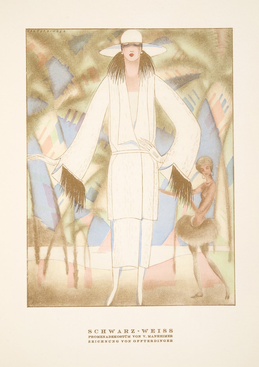 Schwarz-Weiss, traje de V. Manheimer, de Styl, pub.1922 (impresión en pochoir) de German School